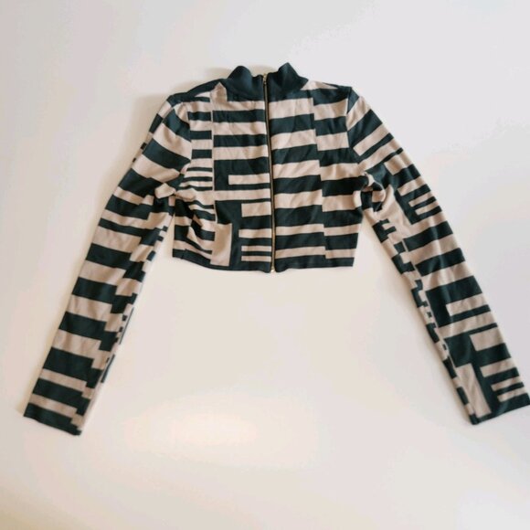 Good Time USA Cropped Sweatshirt Full Zip Long Sleeve Green Geometric Large‎ NEW - Picture 13 of 16